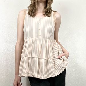 Lauren Conrad Peach & White Striped Sleeveless Babydoll Blouse